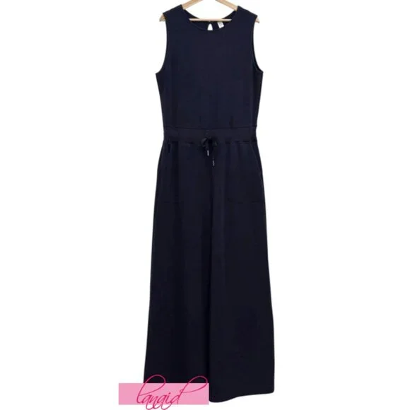 Spanx AirEssentials Sleeveless Jumpsuit Classic Navy Romper Open Back Wide Leg L - Picture 10 of 14